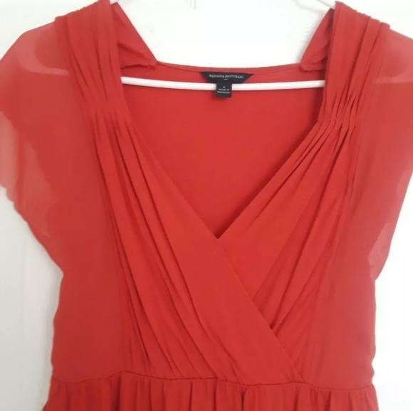 BANANA REPUBLIC Coral Pleated V-neck Sundress - Picture 4 of 5